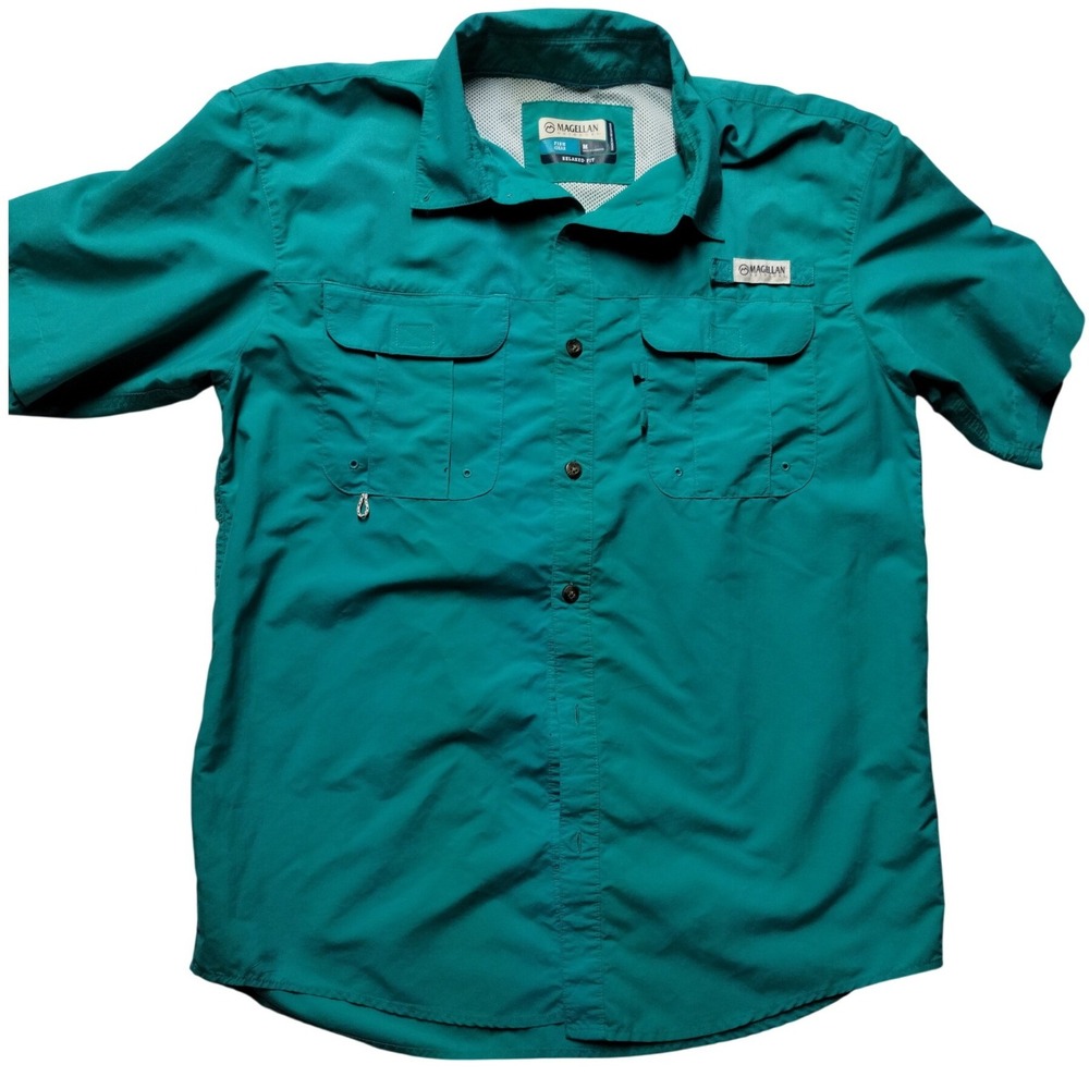 Magellan Fish Gear Mens M Teal Vented Fishing Shirt Short Sleeve Outdoors